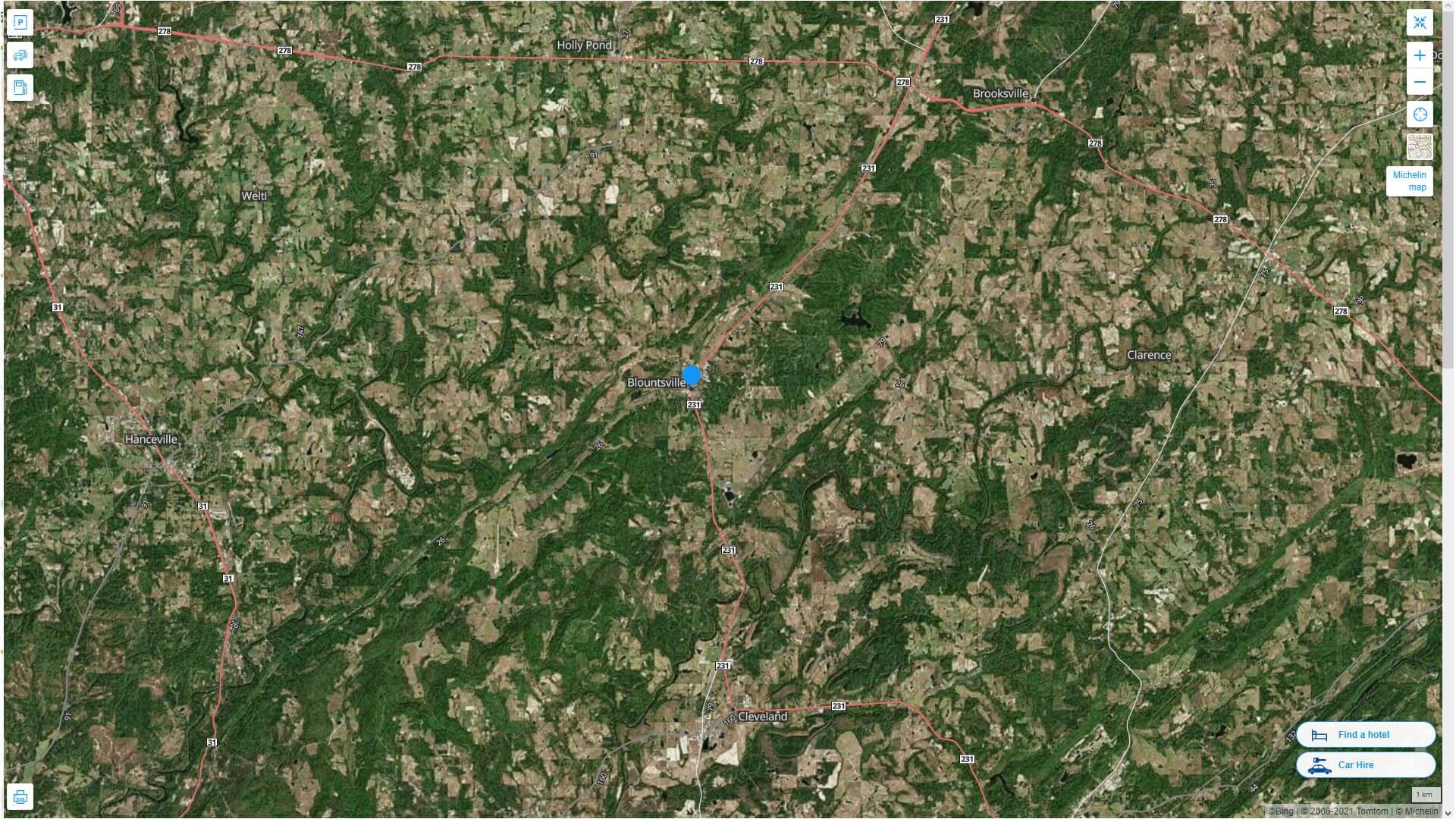 Blountsville Alabama Highway and Road Map with Satellite View